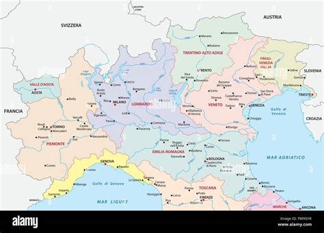 Mappa del Nord Italia con evidenziate le regioni vinicole del Piemonte, Veneto e Friuli-Venezia Giulia