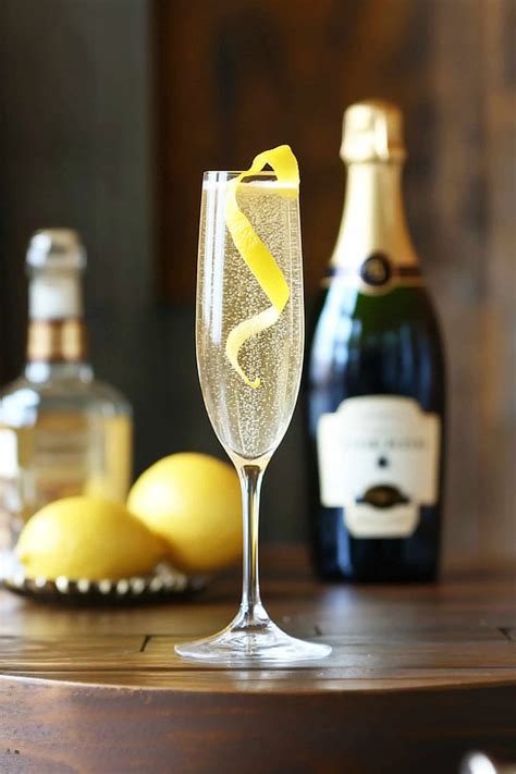 Champagne flute with a French 75 cocktail