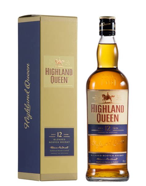 Bicchiere di whisky Highland Queen 12 Year Old con bottiglia e confezione