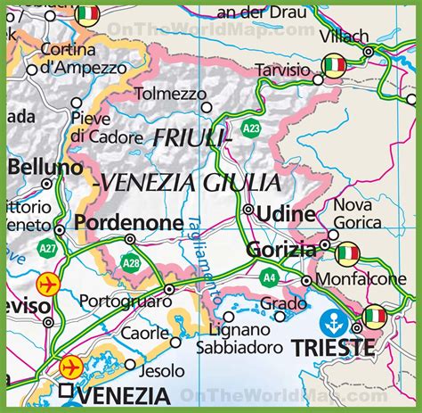 Mappa del Friuli-Venezia Giulia con evidenziate le zone vinicole