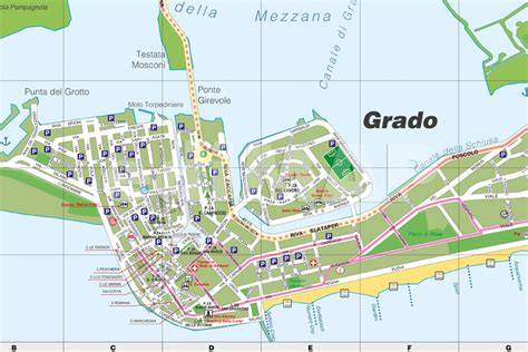 Mappa di Grado con la posizione dell'Albergo alla Spiaggia evidenziata