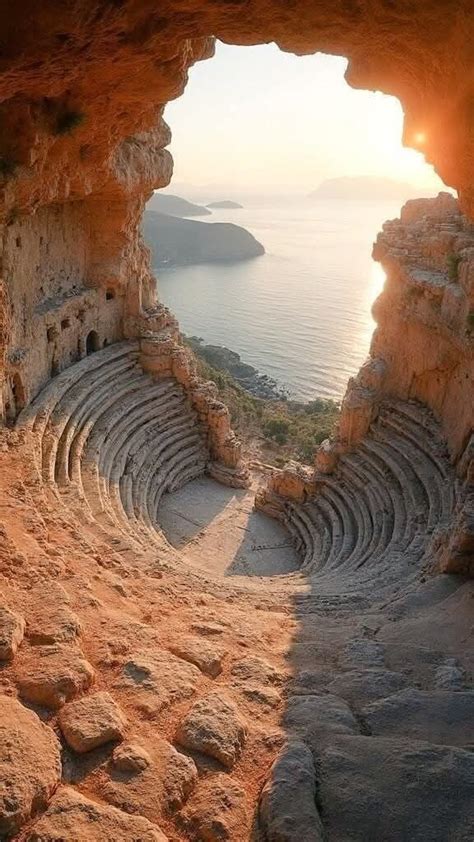 Bar scavato nella roccia con vista mare al tramonto