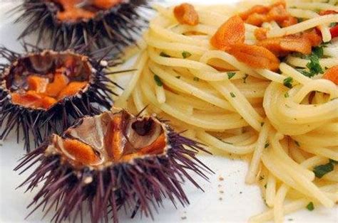 Piatto di spaghetti con ricci di mare