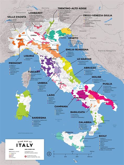 Mappa dell'Italia con le regioni vinicole