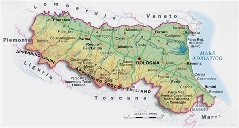 Mappa dell'Emilia-Romagna con evidenziate le zone di produzione di Lambrusco e Pignoletto