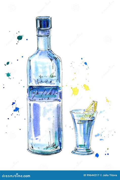 Illustrazione vettoriale dettagliata di una bottiglia di vodka con riflessi e ombre