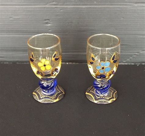 Bicchieri da cocktail vintage anni '50 con decorazioni dorate