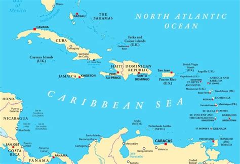 Mappa dei Caraibi con evidenziate le aree di produzione di rum e agrumi