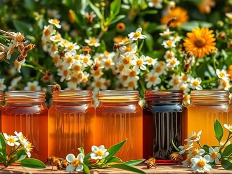 Immagine di diversi tipi di miele in vasetti