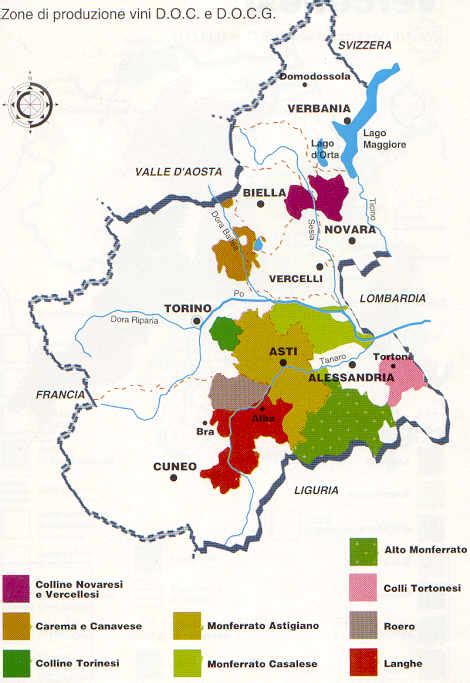 Mappa delle zone DOC/DOCG del Piemonte