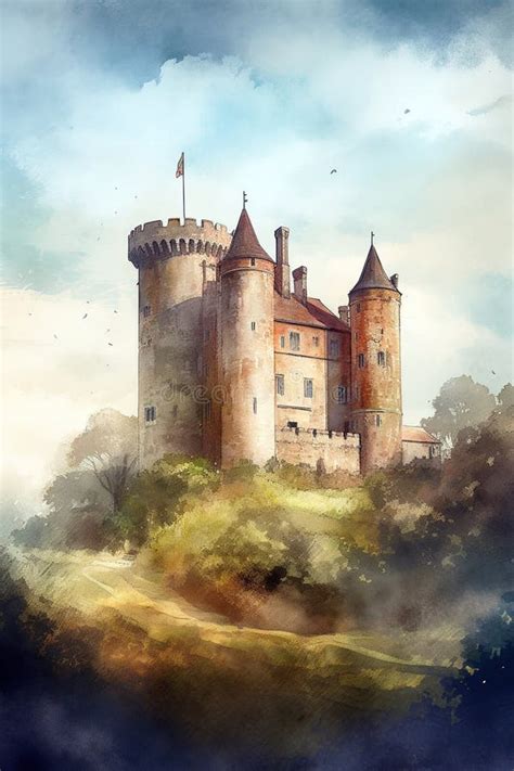 Illustrazione di un castello medievale con vigneti