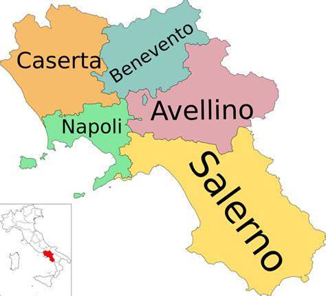 Mappa della regione Campania con evidenziata la provincia di Avellino