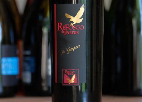 Calice di vino Refosco di Faedis con riflessi granati