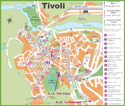 Mappa di Tivoli con indicazione delle attività enogastronomiche