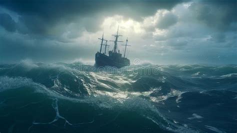 Navi pirata nel mare tempestoso