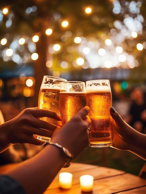 giovani in un bosco con bicchieri di birra