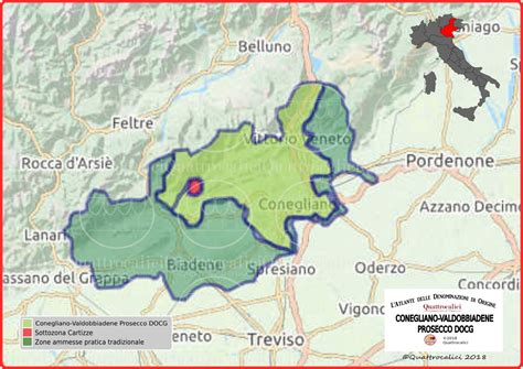 Mappa che evidenzia la zona del Cartizze all'interno di Valdobbiadene