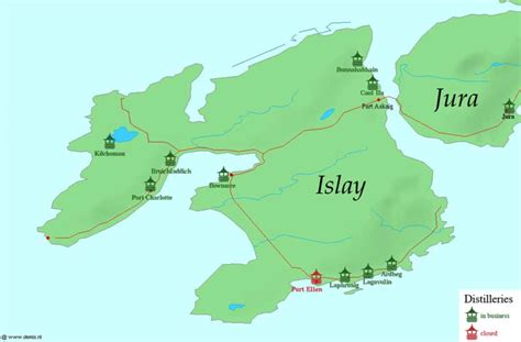 Mappa dell'isola di Islay con evidenziate le distillerie