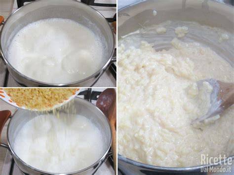 Pentolino con riso che cuoce nel latte