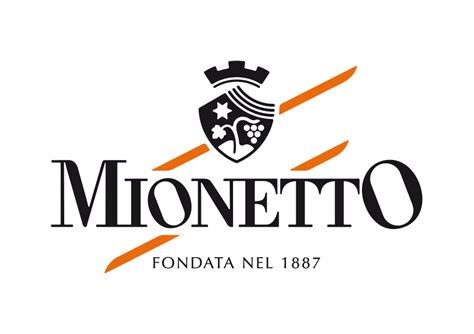 Nuovo logo Mionetto con elementi obliqui e arancio