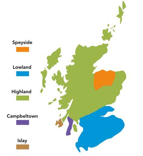 Antica mappa della Scozia con evidenziate le regioni del whisky