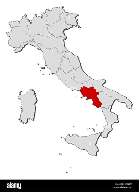 Mappa dell'Italia con evidenziata la regione Campania