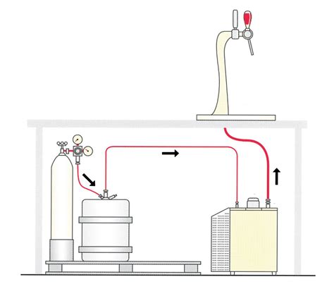 Schema di un sistema di spillatura della birra con fusto, tubo e rubinetto