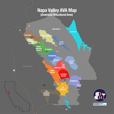 Mappa della Napa Valley che mostra le diverse AVA (American Viticultural Areas)