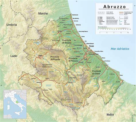 Mappa dell'Abruzzo con evidenziate le zone vinicole