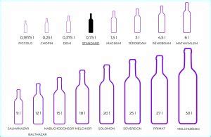 Confronto dimensionale tra una bottiglia di vino da 750ml e una da 6 litri