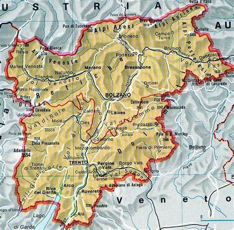 Mappa del Trentino con evidenziata la Valsugana