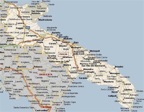 Mappa della regione Puglia con evidenziata la zona di Zapponeta