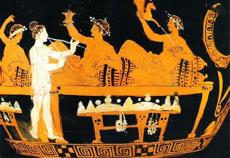 Antica scena di banchetto con coppe di vino