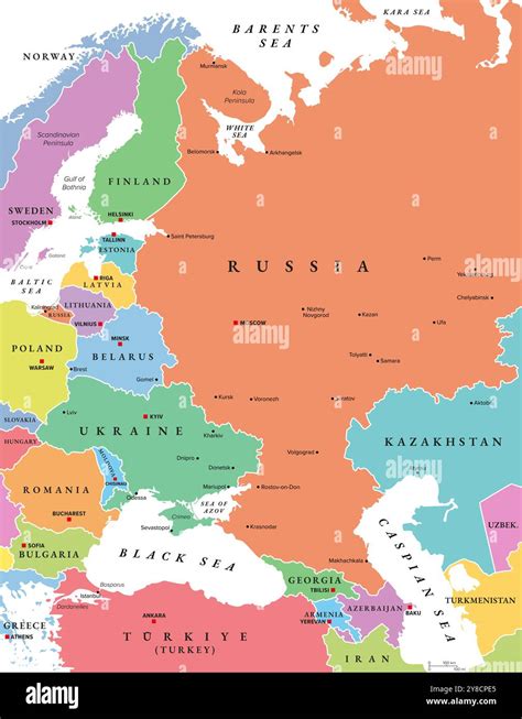Mappa dell'Europa orientale con evidenziate Polonia e Russia