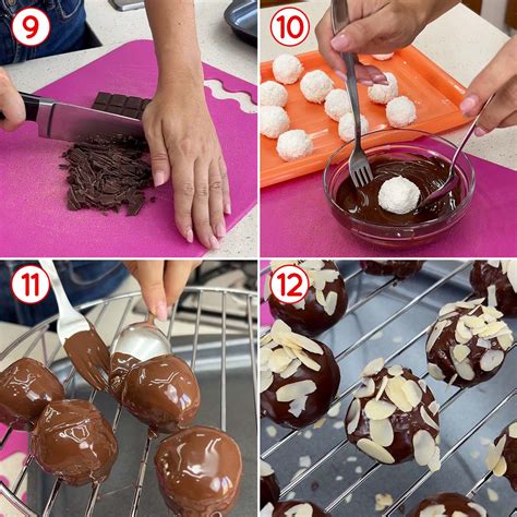 palline di cocco immerse nel cioccolato fuso