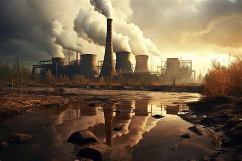 Immagine di una distilleria industriale con ciminiere fumanti