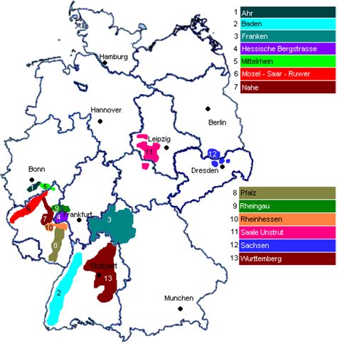 Mappa delle regioni vinicole della Germania