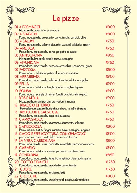 Menu di pizze gourmet del Soleluna