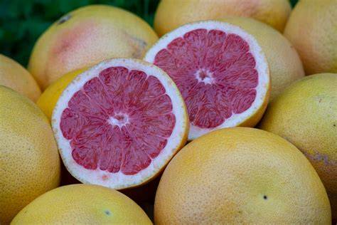 Pompelmi rosa succosi con gocce d'acqua