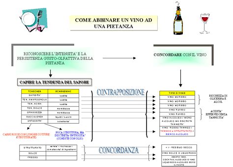 Grafico che illustra i principi di concordanza e contrapposizione nell'abbinamento cibo-vino