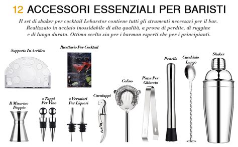 Immagine di un set di accessori da barman per la preparazione di cocktail