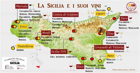 Mappa stilizzata della Sicilia con evidenziate le zone vinicole dell'Etna
