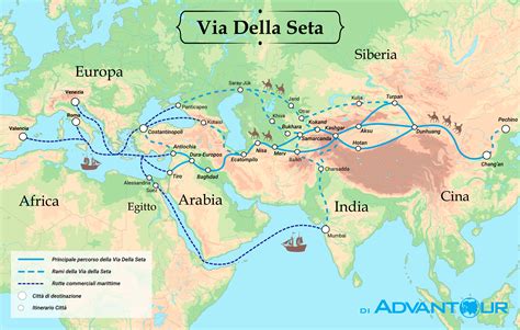 Una mappa antica della Via della Seta