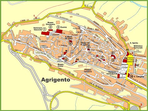 Mappa di Agrigento con Piazza San Francesco evidenziata