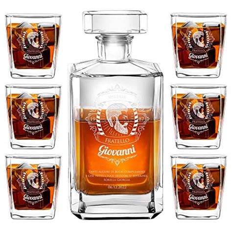 caraffa per whisky con tappo ermetico e bicchieri