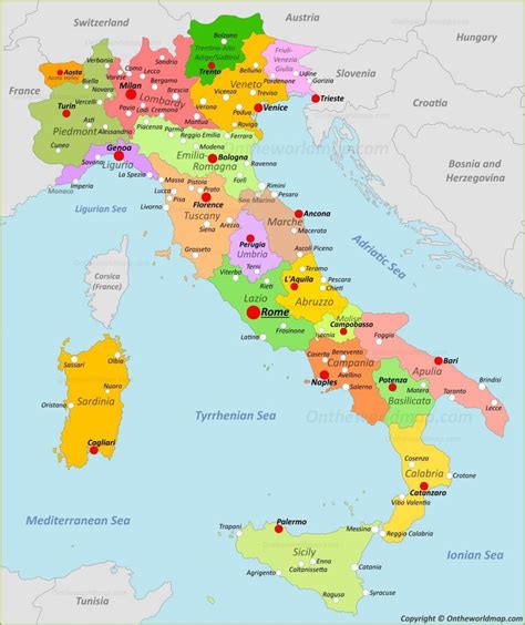 una mappa dell'Italia con le regioni vinicole evidenziate