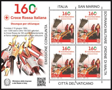 Dettaglio di un francobollo con doppia croce rossa e ramoscello d'ulivo