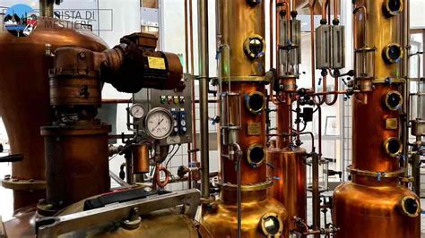 Interno di una distilleria tradizionale con alambicchi in rame