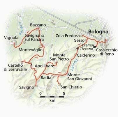 Mappa delle colline bolognesi con indicazione delle zone di produzione del Pignoletto