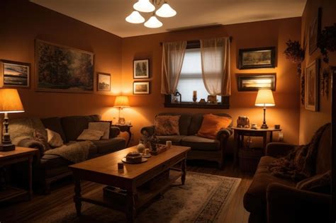 Interno di un pub moderno con luci soffuse e grandi vetrate